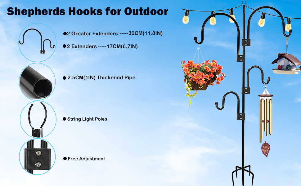 108 in Shepherds Hooks for Outdoor,1 in Thickened Pipe Heavy Duty Metal