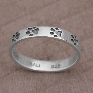 NOVICA,Silver,Band,Ring,Dog Prints,Jewelry,Band,Gift,For Women,Metal,Grey,Animal Theme,Handmade,Art