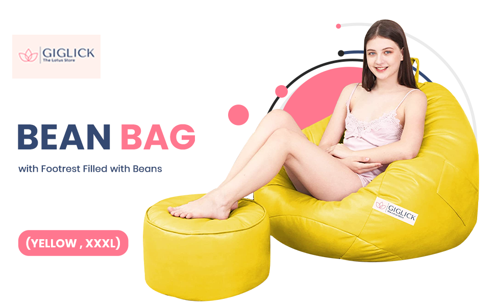 GIGLICK 3XL Filled with Beans Faux Leather Bean Bag with Footrest Color