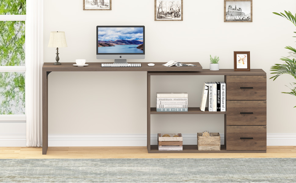 HSH L Shaped Desk with Storage Wood L Shape Desk with Drawers