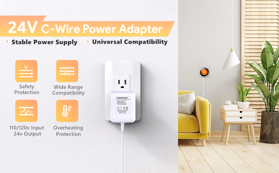 Thermostats 24 Volt Transformer C Wire Power Adapter for Nest, Ecobee