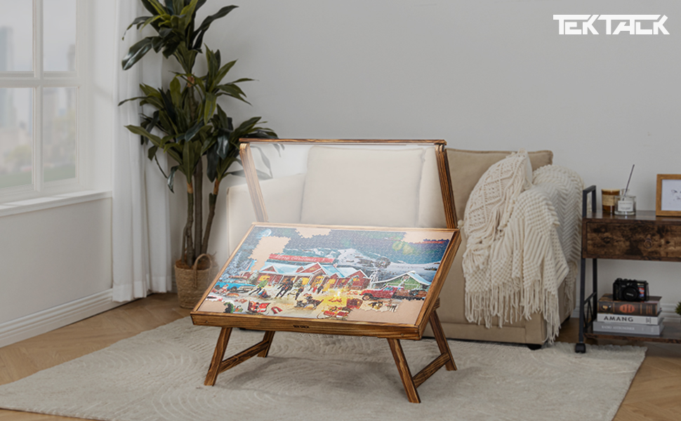 Tektalk Puzzle Table with LED Light, Jigsaw Puzzle Table with Folding
