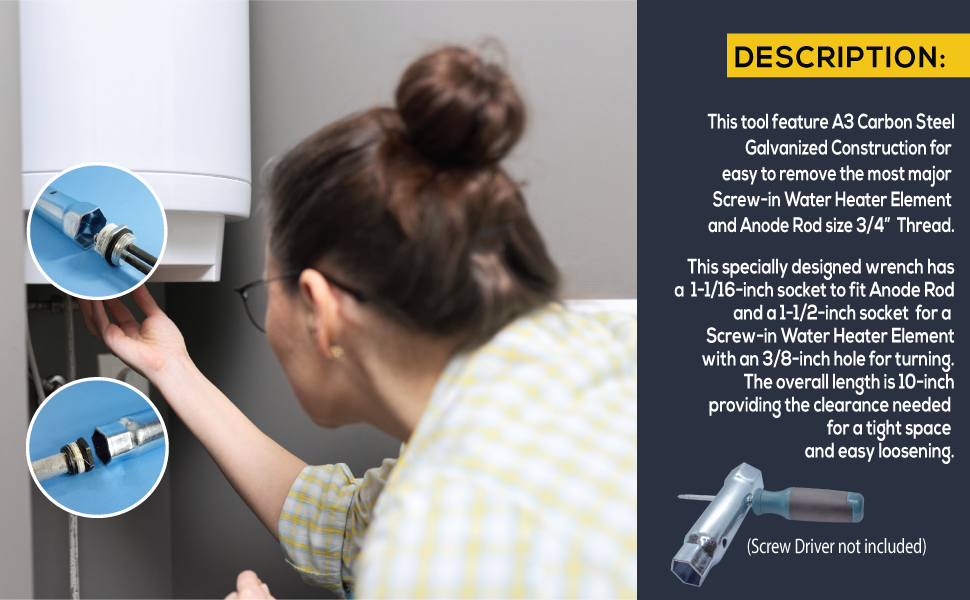 Dual Hex Socket Screwin Water Heater Element Removal & Anode Rod Hex