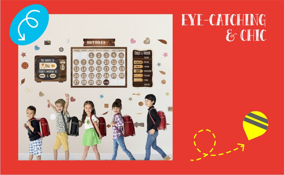 124PCS Calendar Bulletin Board Cutouts, Season/Weather/Holiday/Month/Week Bulletin Board Decors Industrial Chic Style Wall Decor for School Classroom Home Teachers Students 16 1