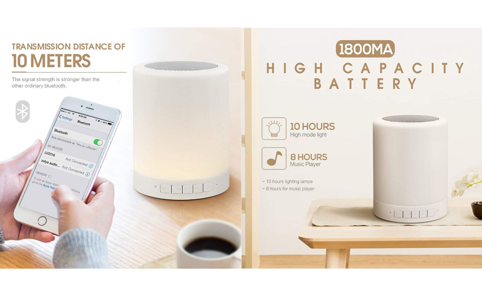 Esenlong Night Light Bluetooth Speaker, LED Speaker Stereo Touch Sensor