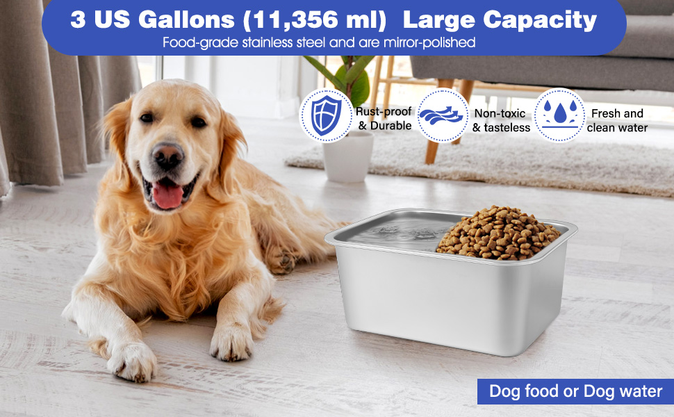 Pet Supplies Lonepetu 3 Gallons Large Dog Water Bowl, Stainless Steel