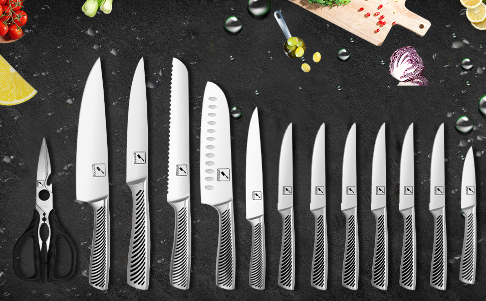 imarku Knife Set Knife Sets for Kitchen with Block, 14 Pcs High