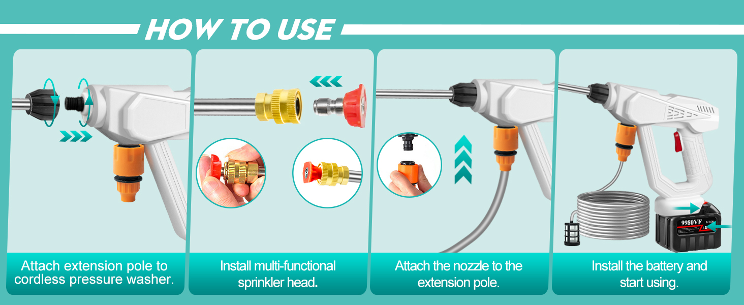 Cordless Pressure Washer Gun, 18000 mAh Battery Powered
