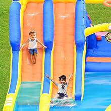 SL2514, Wellfuntime, inflatable water slide with blower, thrill of the elevated dual slides