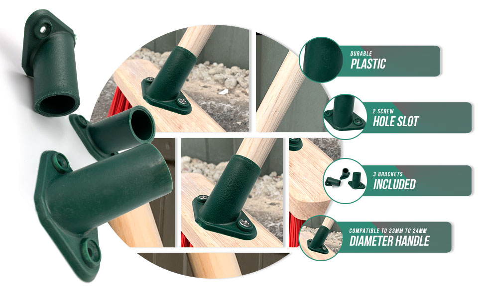 3Pack Plastic Broom Bracket, 2 Screw Holes Heavy Duty Broom Handle