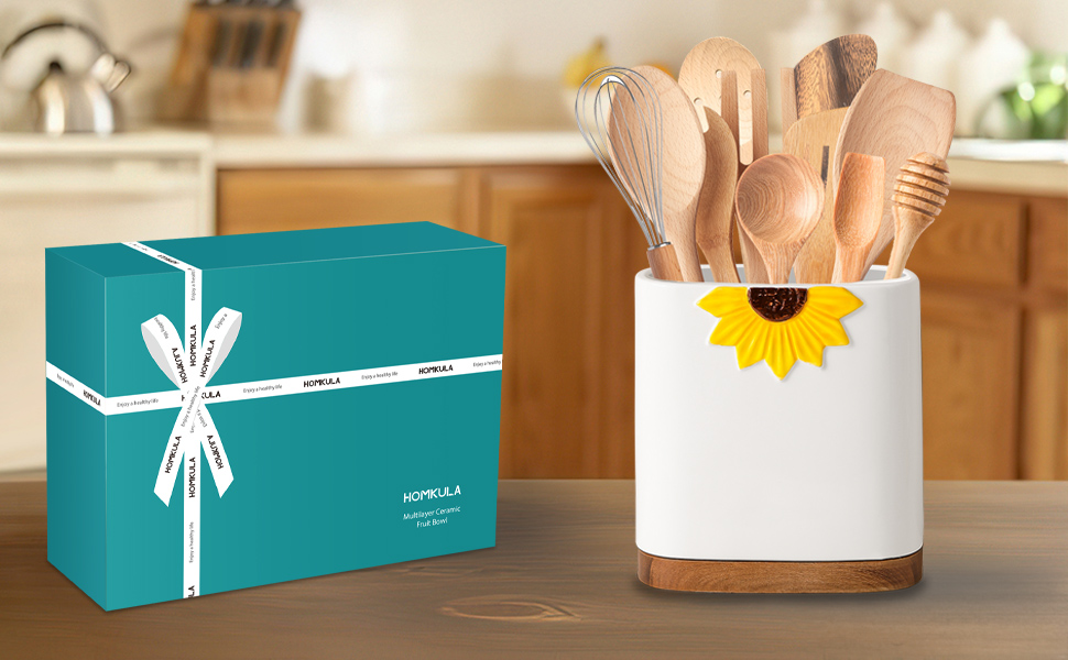 HOMKULA Kitchen Utensil Holder for Countertop, Large