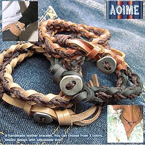 ハンドメイド レザーブレスレット Amazon | レザー ブレスレット 四つ編み 革 麻ひも コンチョ