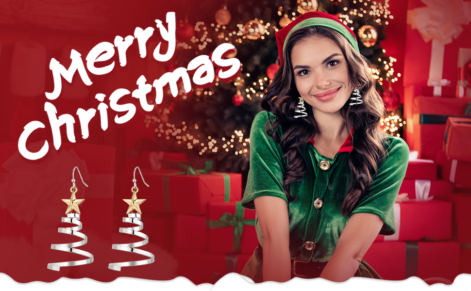 Christmas Tree Dangle Hoop Earrings