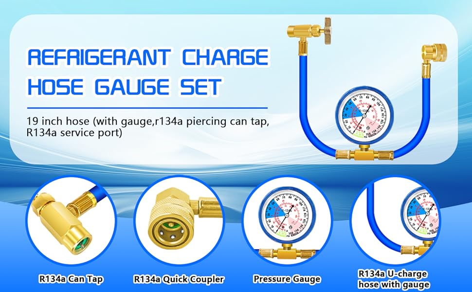 R134A A/C Refrigerant Freon Charge Hose with Gauge Set