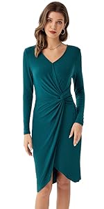 Donna Vestito Tubino Scollo V Design Annodata Vita