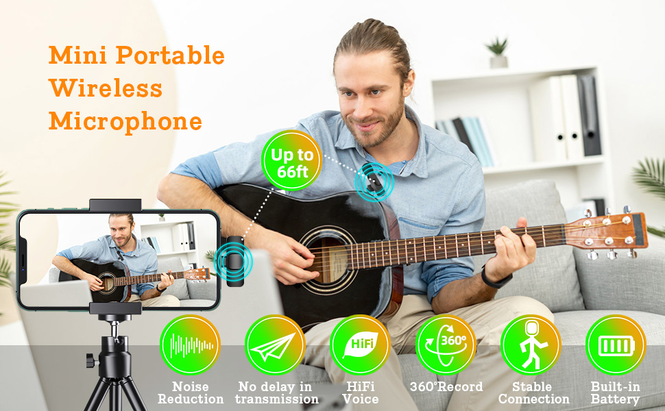 Wireless Lavalier Microphone for iPhone iPad, Mini Wireless Microphone