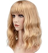 AGPTEK Wig, 35CM/13.7inch Blonde Synthetic Wig for Women Wavy, Blonde Colored Realistic Wig with ...