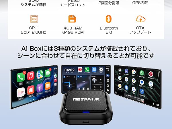 ワイヤレス CarPlay アダプタ AI Box GETPAIRR 動画再生 Getpairr_T7_Carplay_AI_BOX1_gr