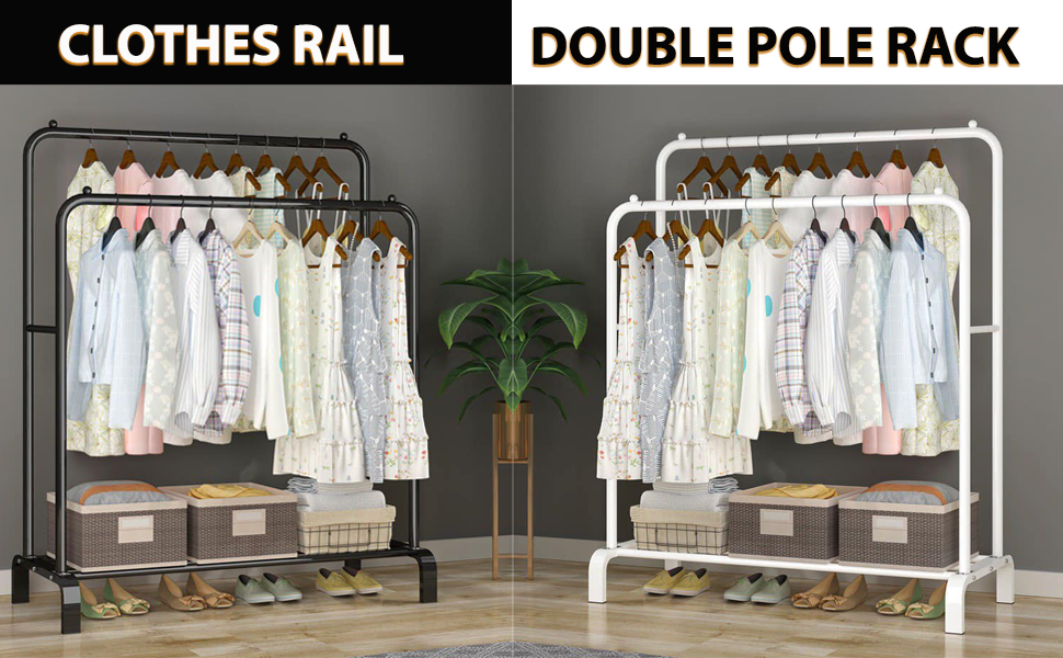 clothes rail metal double pole garment rack clothes rack with shelves for hanging clothes for home