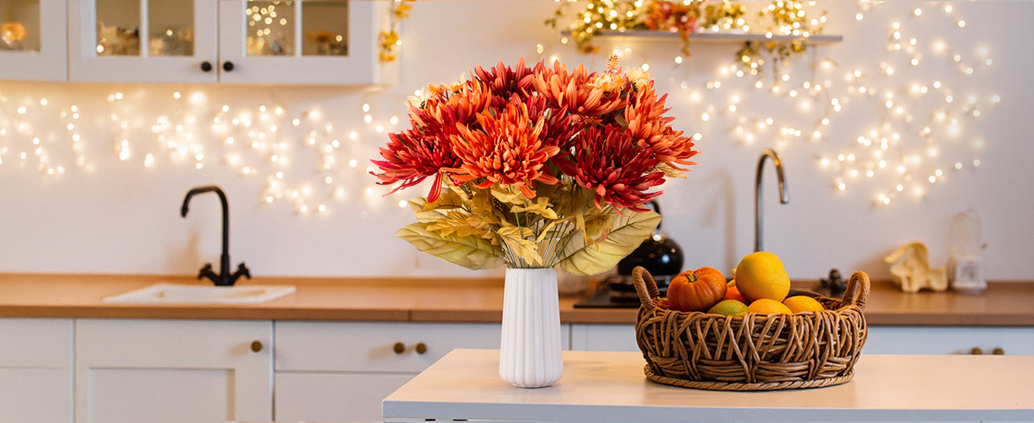 Artificial Fall Fake Mum Flowers for Outdoor Silk Chrysanthemum