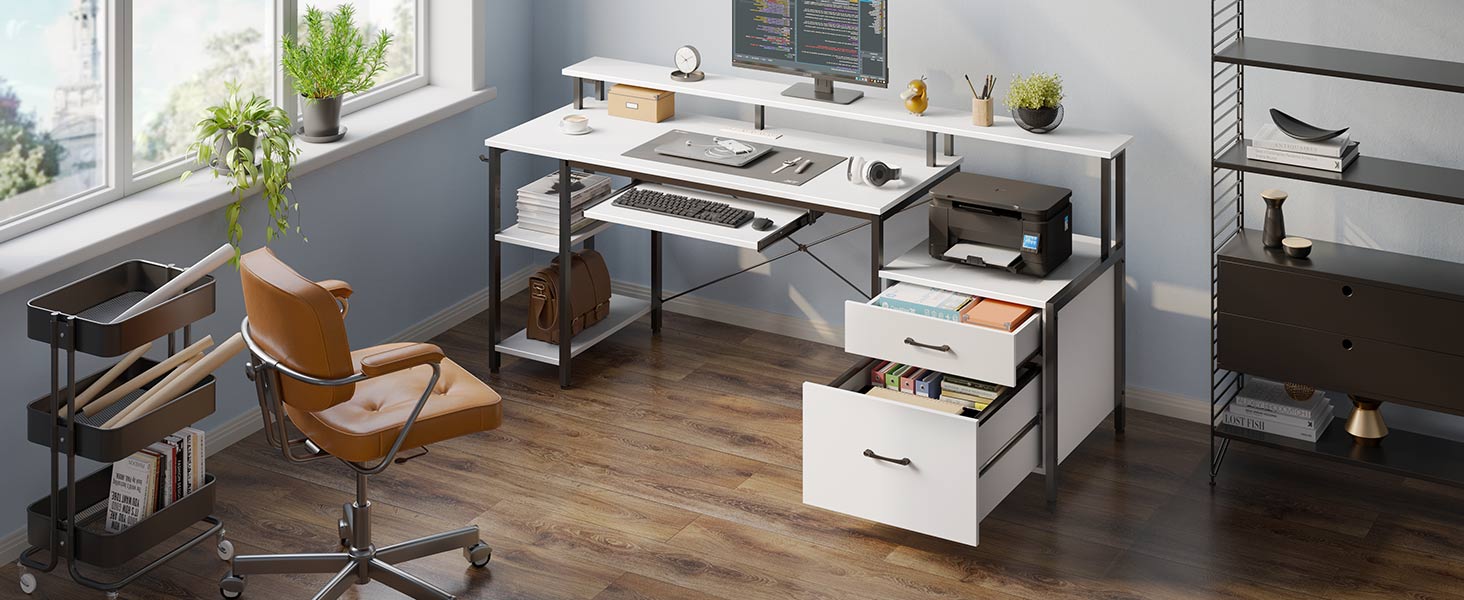 Rolanstar Computer Desk 65" with File Drawer, Gaming Desk