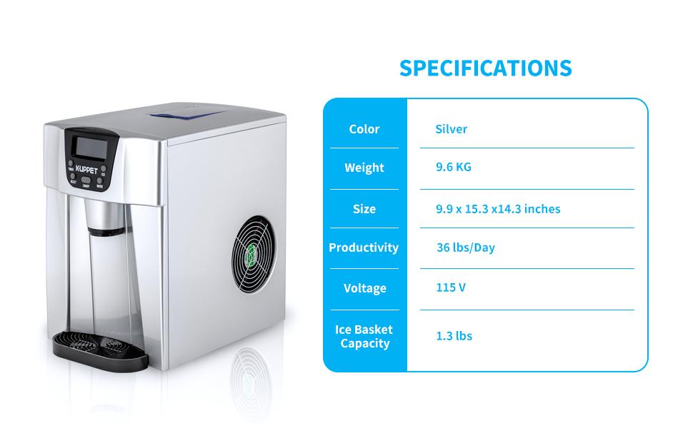 KUPPET 2 in 1 Countertop Ice Maker Water Dispenser, Ready in 6min, Produces 36 lbs