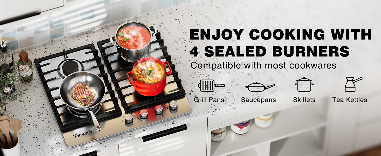 24 inch gas cooktop 4 burners