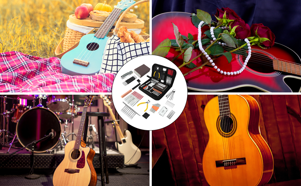 45Pcs Guitar Repairing Maintenance Tool Kit with Carry Bag Guitar Pick, For Guitar Ukulele Bass Mandolin Banjo,Guitar Care Cleaning Accessories Set, Perfect Gift for Music String Instrument Enthusiast 24 Guitar Kit