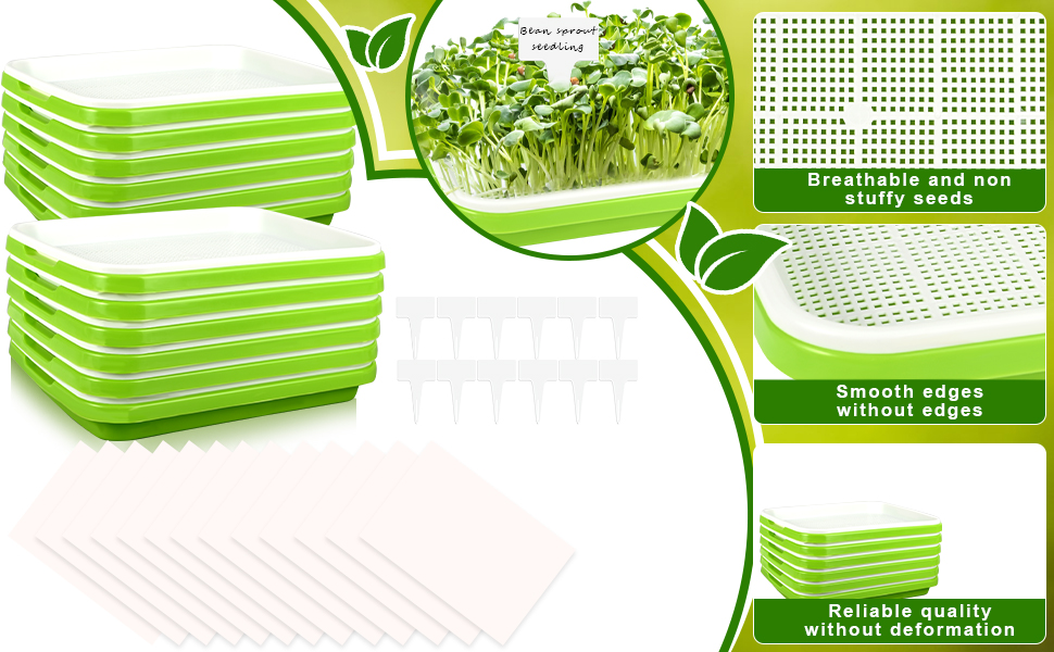 12 Seed Sprout Trays with 20 Planter Tags and 12 Germinating Growing Papers