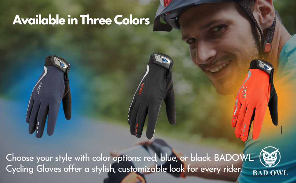 badowl cycling gloves colour options black blue red