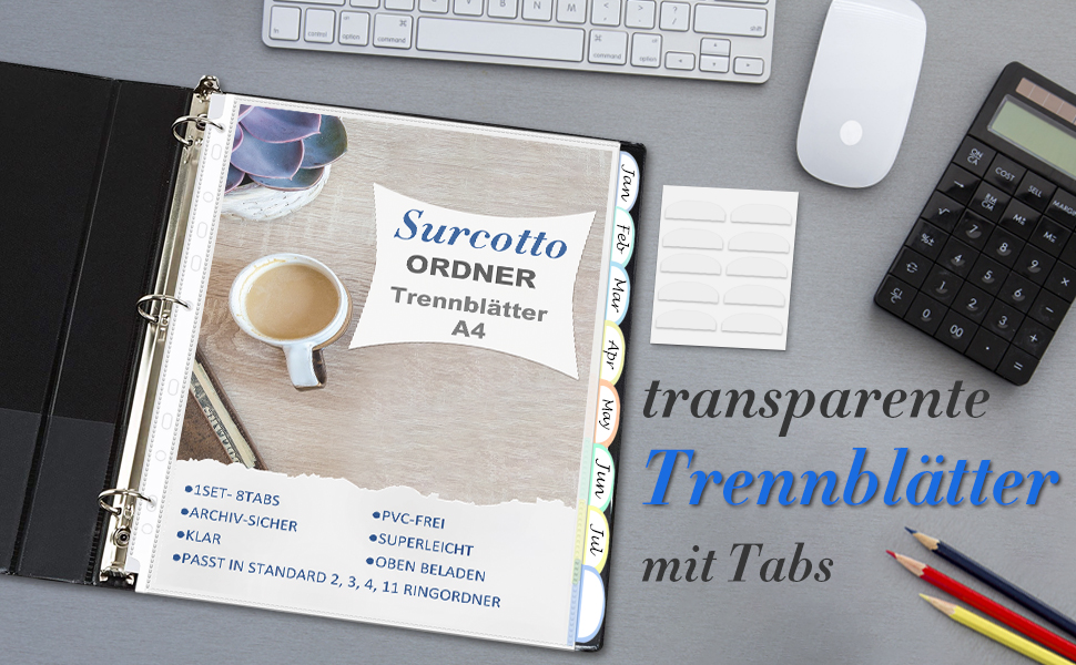 Trennblätter A4, Surcotto Register für Ordner a4, 32 blätter