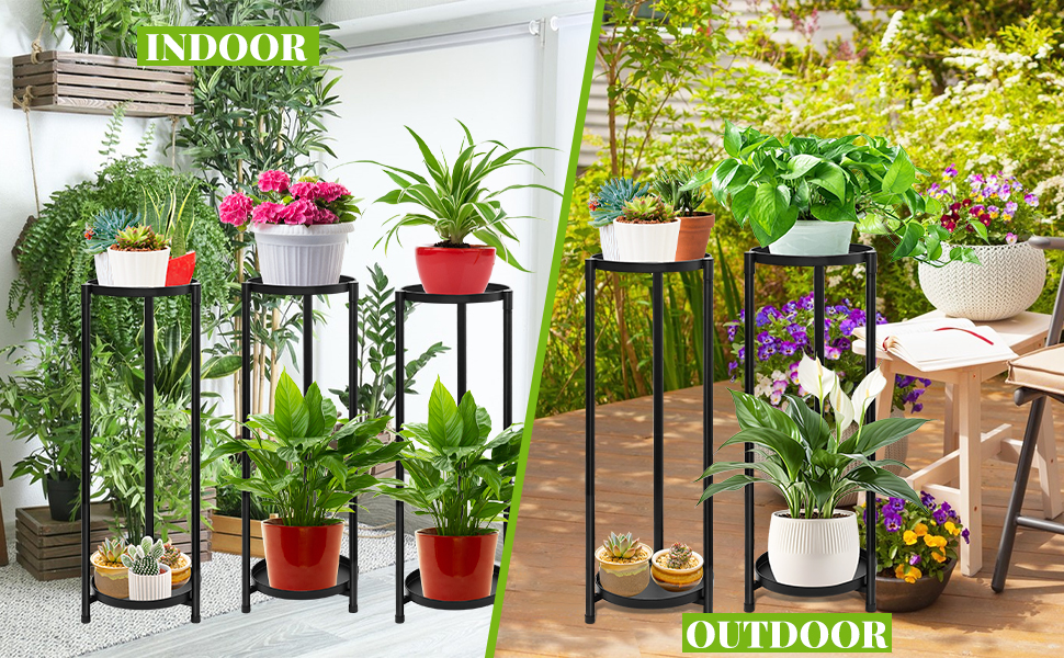 KHayRovies 2 Tier Plant Stand Indoor Tall, Black Corner Round Plant