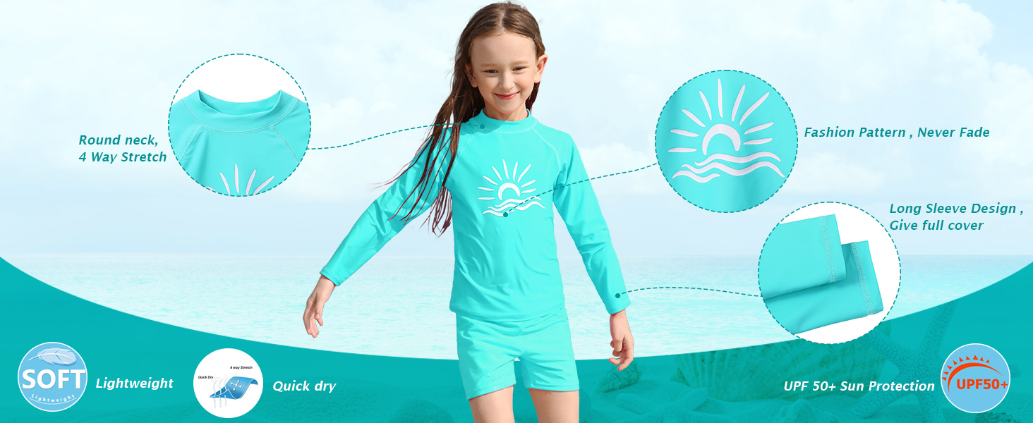 S298 Cyan Girls Swimsuits