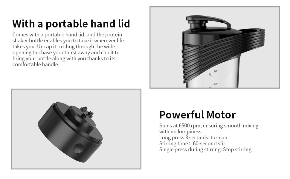 Electric Protein Shaker Bottle USB C Rechargeable Electric