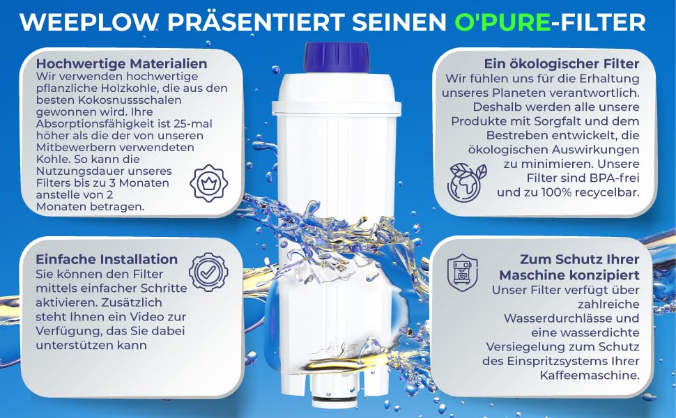 Weeplow® 4 Delonghi Water Filters DLSC002 Compatible with Delonghi Magnifica, Dinamica