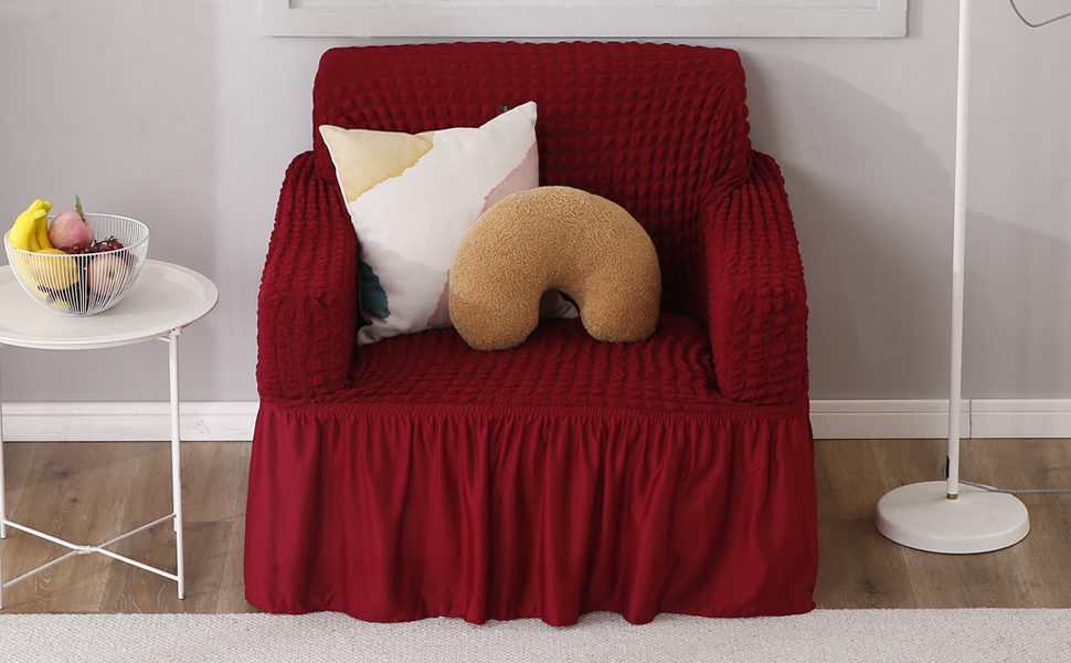 HOKIPO Stretchable Elastic Cover With Ruffle Skirt For Sofa 3 Seater
