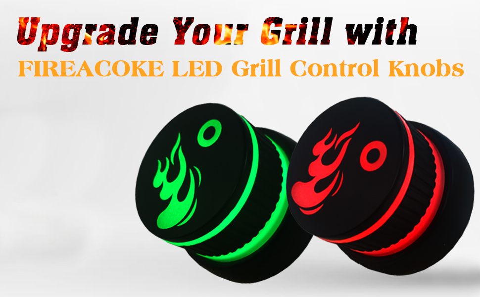 FIREACOKE LED Grill Control Knobs, 4 Pack Flame Style Replacement Knobs for Gas