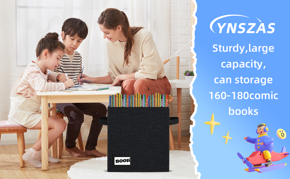 YNSZAS Comic Book Storage Short Box, 11.8" X 9.8" X 7.8", Holds 100-120 Collection Book, Heavy Duty Comic Collection Gift Bin Container Holder Shelf (Black