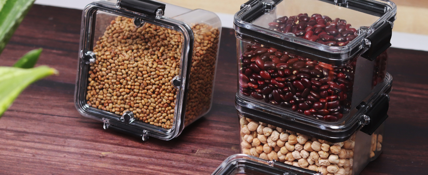 transparent locking lids food fresher air tight container for kitchen dry fruit box
