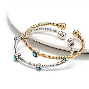 4k Gold Plated & Silver Evil Eye Bangles