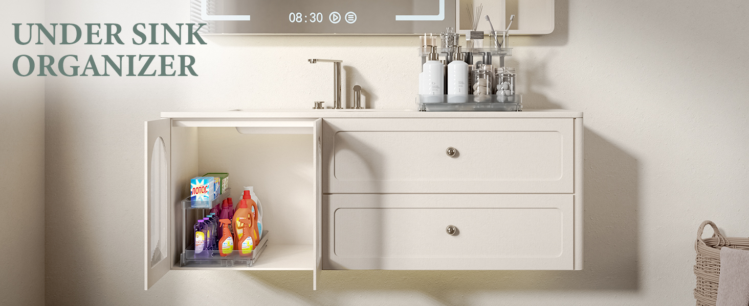 Under Sink Organizer and Storage, 2 Tier Sliding Under Sink Shelf, L