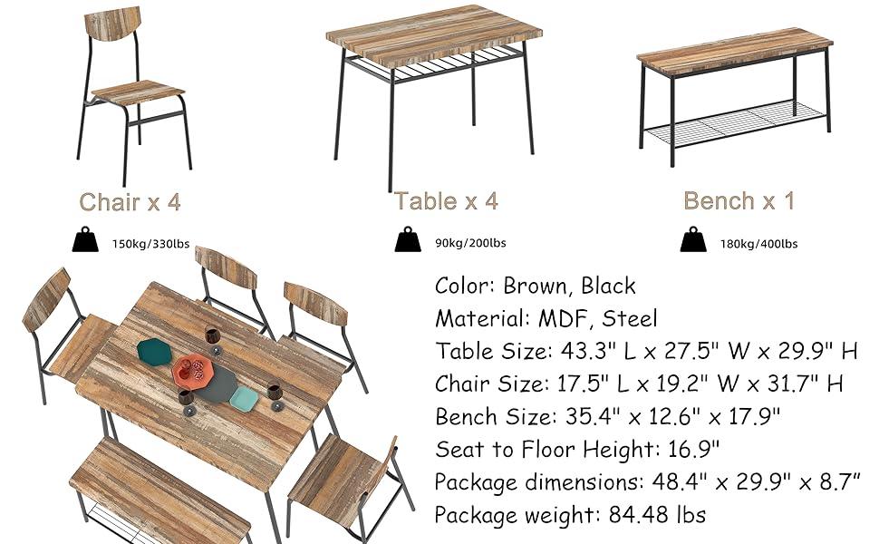 STHOUYN 6 Piece Dining Table Set, Kitchen Table and Chairs