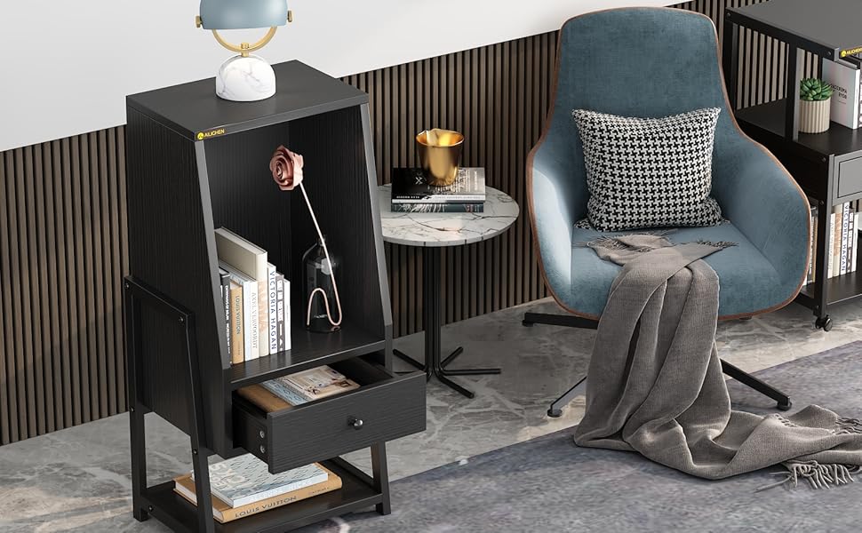 MIN WIN 3 Tier Tall Bookcase with Table, Home Office