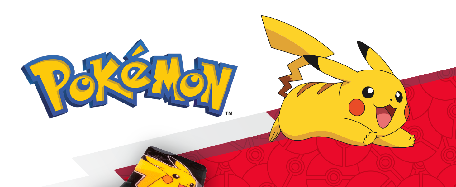 Text reads 'Pokémon' with yellow Pikachu character against white and red background.