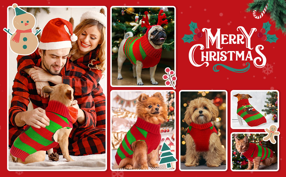 PETCARE Dog Christmas Sweater with Leash Hole Cute Striped