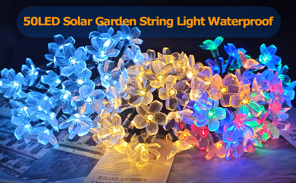 Solar Powered String Lights, 16ft 50LED Blossom Solar Garden Fairy