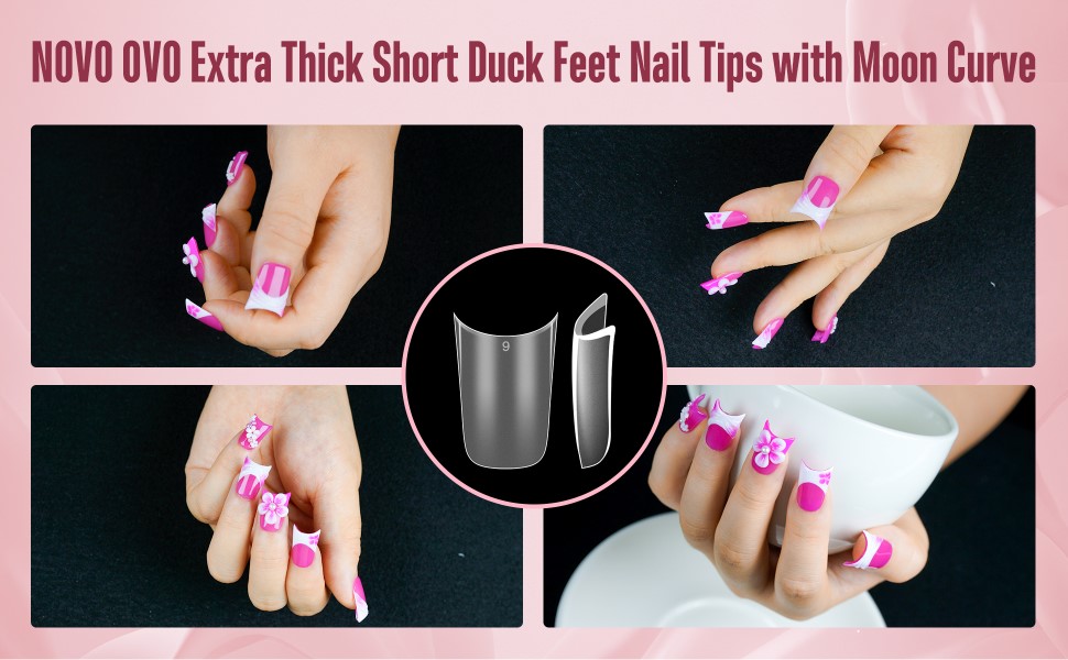 NOVO OVO Extra thick short duck feet nail tips with moon curve