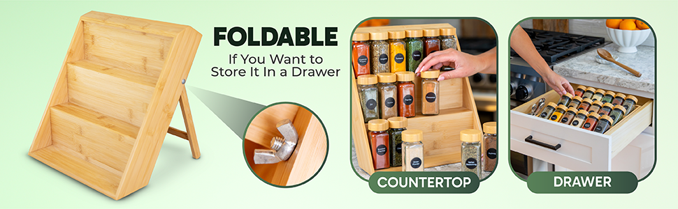 Foldable to store in a drawer or leave the backleg extended to store on your countertop