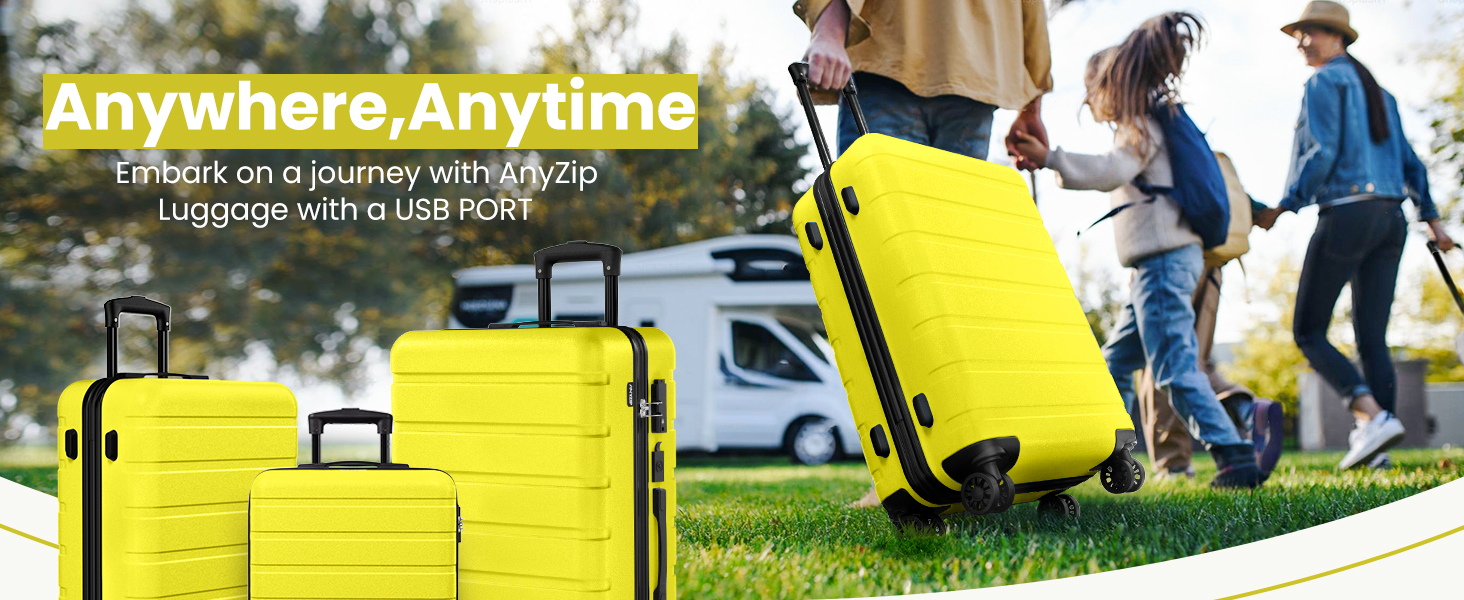 AnyZip Suitcase Hardside PC ABS Lightweight USB Luggage