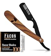 Facón Straight Razors for Men - Professional Barber Straight Edge Razor Kit with 100 Blades, Wood...